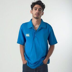 CANTERBURY OF NEW ZEALAND Blue Rugby Polo Shirt Men's Large Short Sleeve